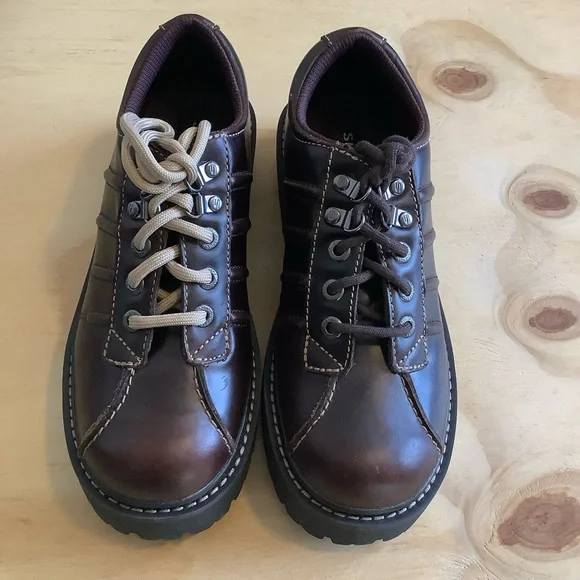 VTG 90s Y2K Skechers Womens Sz 9 Brown Leather Platform Chunky Shoes Grunge - Picture 9 of 11